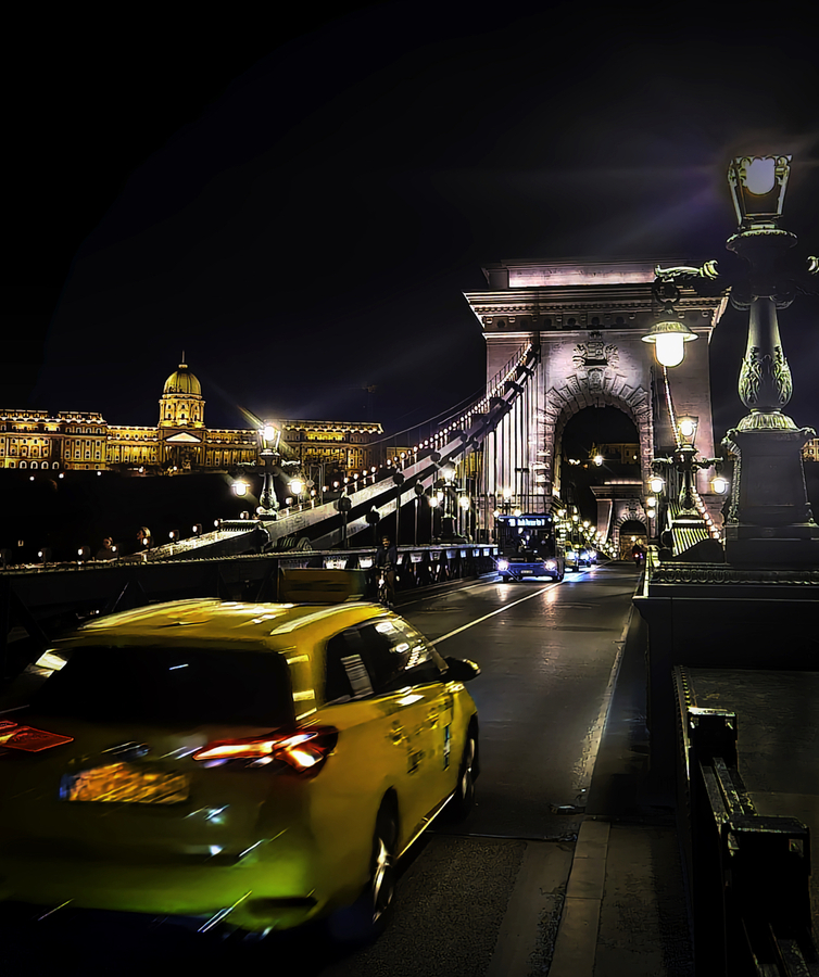 Taxi Over Chain Bridge